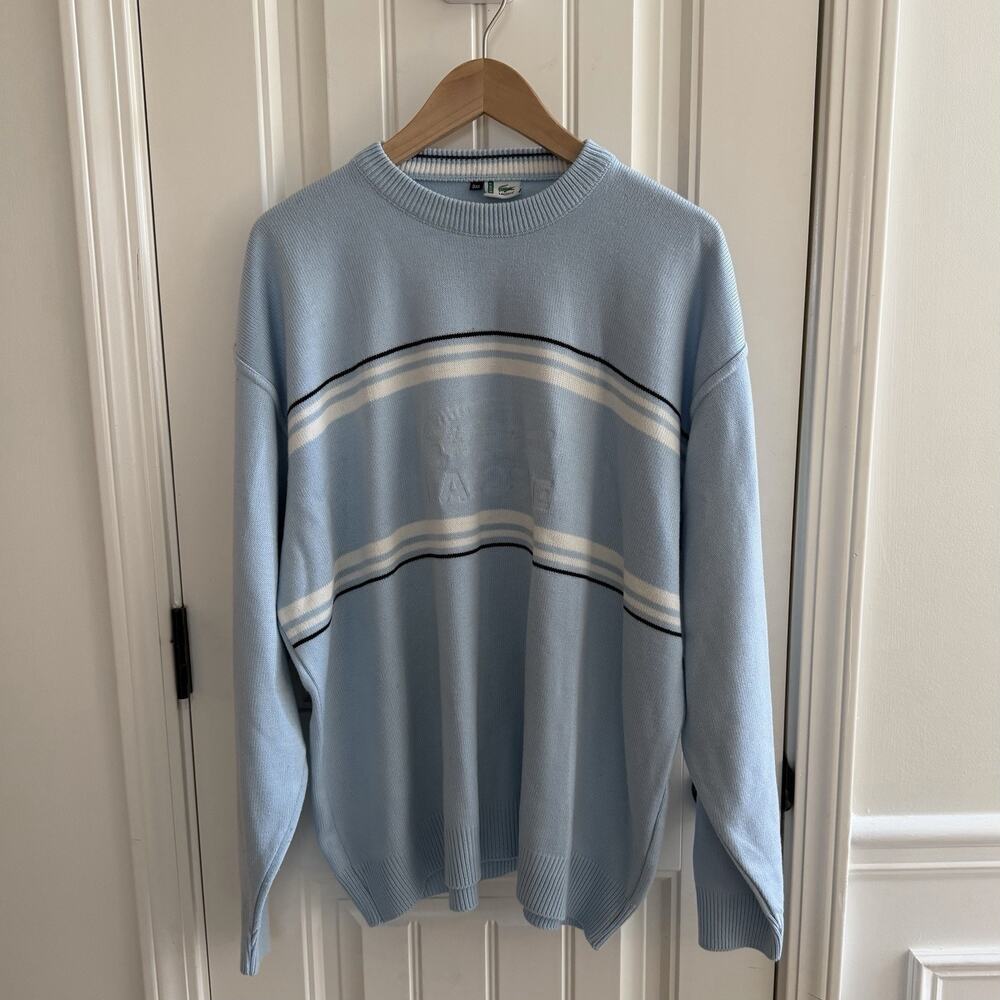Men’s LACOSTE Sport Pullover Sweater Blue Stripe Size 3XL